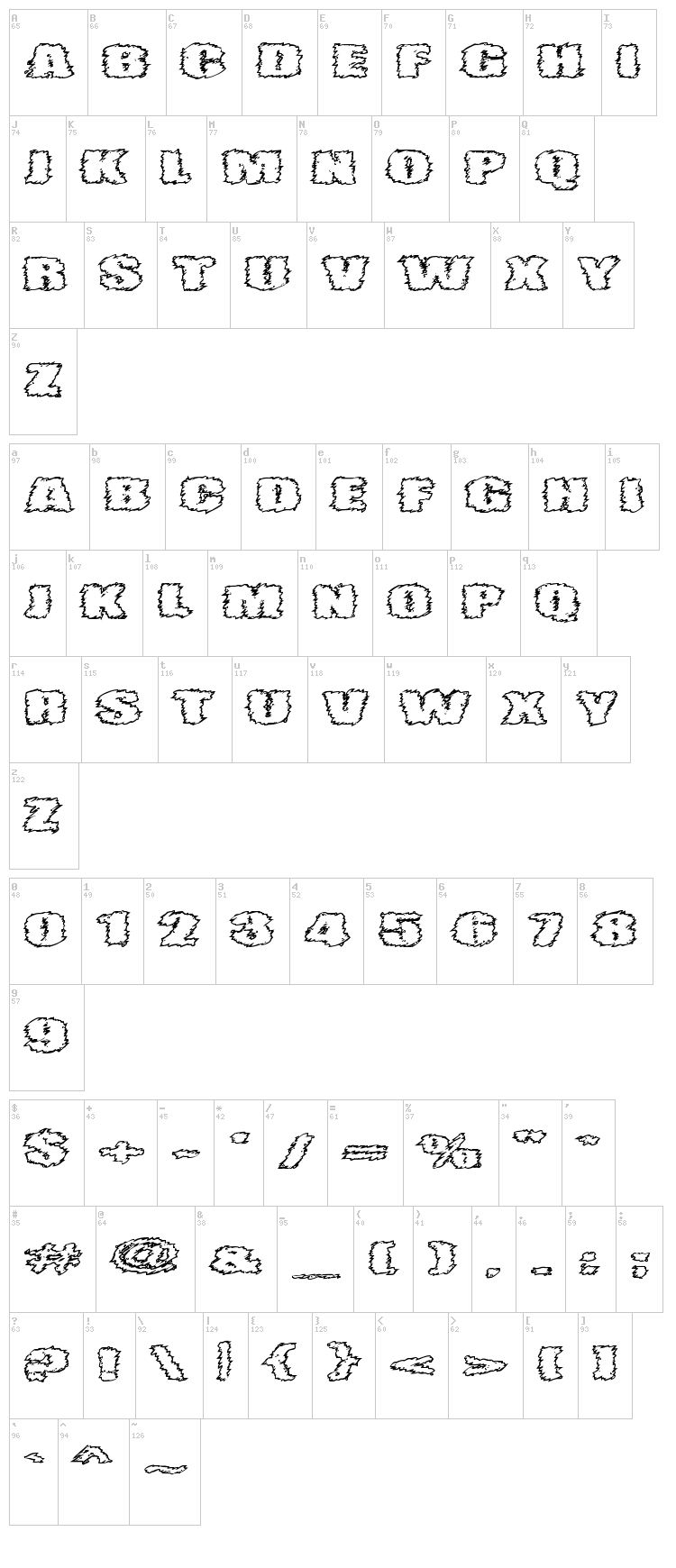 VTC Angora Chik font map